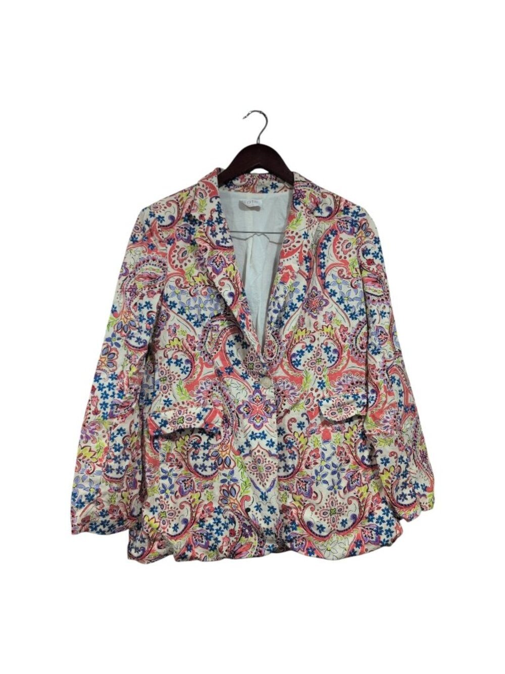 Fate Women's Multicolor Paisley Linen Blend Button Lined Blazer Collared Sz Med